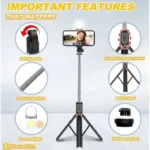 LIVE-K9 LED 1.7M (5.7 Feet) Live Broadcastin Selfi Stand With Rechargable Light Selfe K9 Bluetooth 1.7M LED 4 in 1 Tripod LED Remote Control Tripod 170cm Selfie Stick Tripod Bluetooth LED Light - Image 3