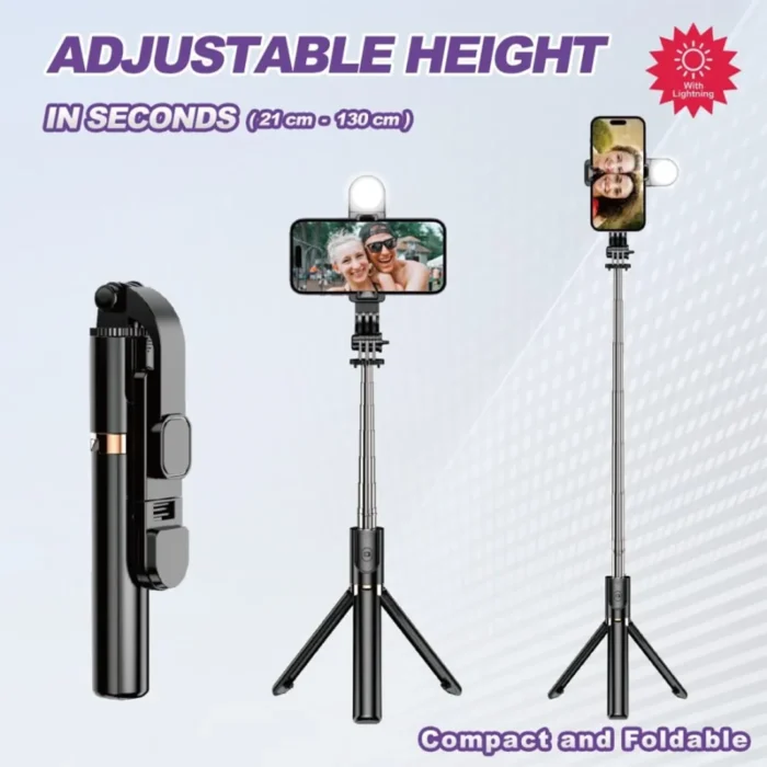 LIVE-K9 LED 1.7M (5.7 Feet) Live Broadcastin Selfi Stand With Rechargable Light Selfe K9 Bluetooth 1.7M LED 4 in 1 Tripod LED Remote Control Tripod 170cm Selfie Stick Tripod Bluetooth LED Light - Image 2