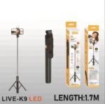 LIVE-K9 LED 1.7M (5.7 Feet) Live Broadcastin Selfi Stand With Rechargable Light Selfe K9 Bluetooth 1.7M LED 4 in 1 Tripod LED Remote Control Tripod 170cm Selfie Stick Tripod Bluetooth LED Light