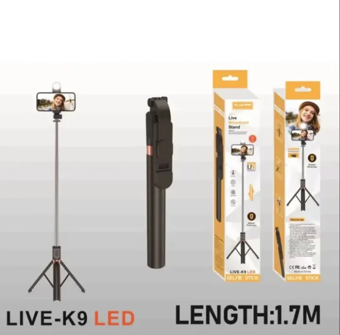LIVE-K9 LED 1.7M (5.7 Feet) Live Broadcastin Selfi Stand With Rechargable Light Selfe K9 Bluetooth 1.7M LED 4 in 1 Tripod LED Remote Control Tripod 170cm Selfie Stick Tripod Bluetooth LED Light - Image 5
