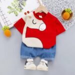 Animal Design Red Baby T-Shirt and Pant Set