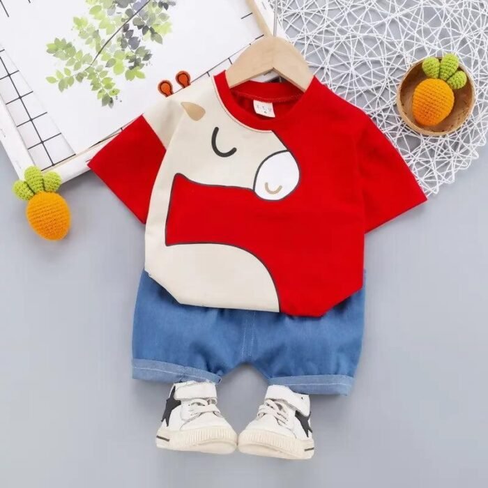 Animal Design Red Baby T-Shirt and Pant Set - Image 2