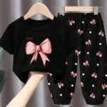 Black Butterfly Baby Girl’s T-Shirt and Full Pant Set