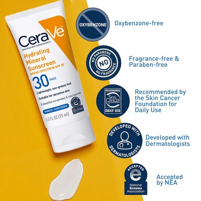 CeraVe Hydrating Mineral Sunscreen SPF 30 – 75ml - Image 2
