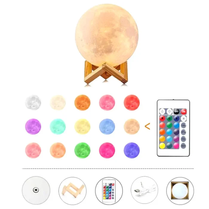 3D Moon Lamp 16 Colors Remote & Touch - 15 cm - Image 2