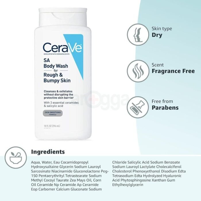 CeraVe SA Body Wash for Rough & Bumpy Skin – 296ml - Image 3