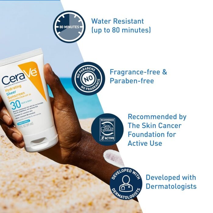 CeraVe Hydrating Sheer Sunscreen SPF 30 for Face and Body – 89ml - Image 5