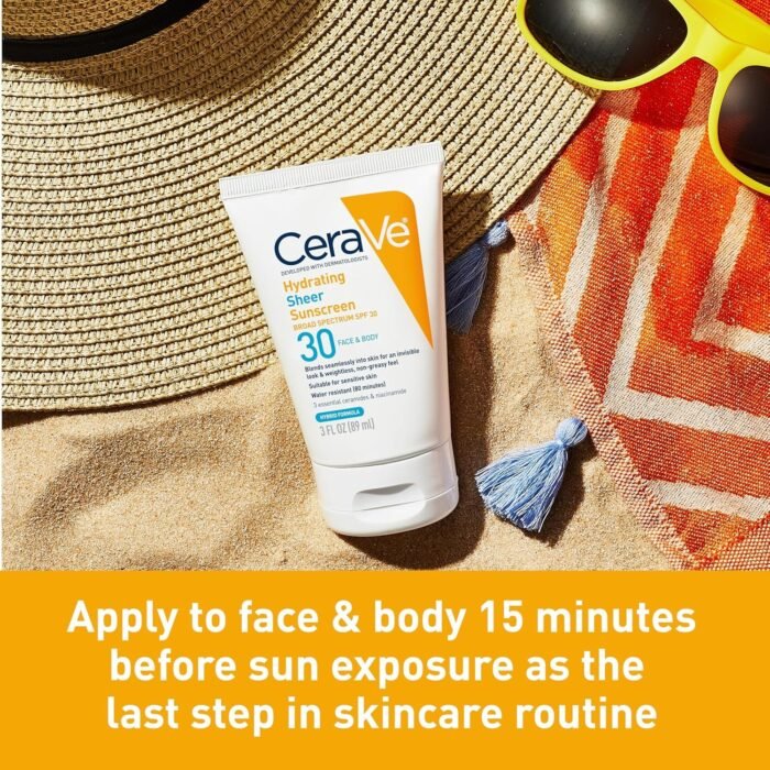 CeraVe Hydrating Sheer Sunscreen SPF 30 for Face and Body – 89ml - Image 3