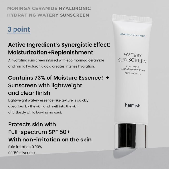 Heimish Moringa Ceramide Hyaluronic Hydrating Watery Sunscreen – 50ml - Image 2