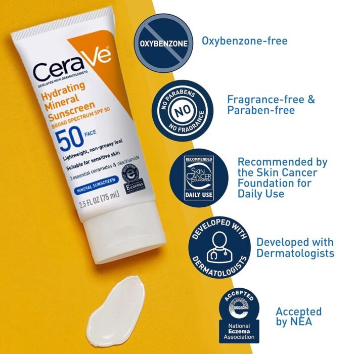CeraVe Hydrating Mineral Sunscreen SPF 50 – 75ml - Image 2