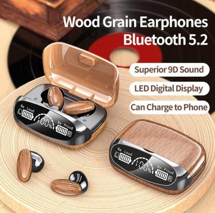 M35 TWS Wood Grain Bluetooth Earphone LED Display 9D Stereo Sound Music Headphone Wireless Earbuds Touch Control Sport Earphone with Mic - Image 2