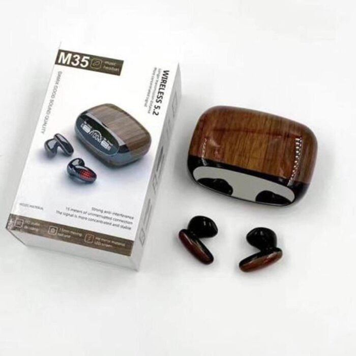 M35 TWS Wood Grain Bluetooth Earphone LED Display 9D Stereo Sound Music Headphone Wireless Earbuds Touch Control Sport Earphone with Mic - Image 3