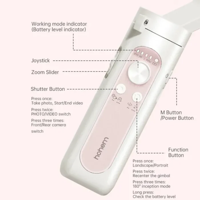 hohem iSteady V2S 3-Axis Smartphone Gimbal Stabilizer AI Smart Tracking - pink - Image 5