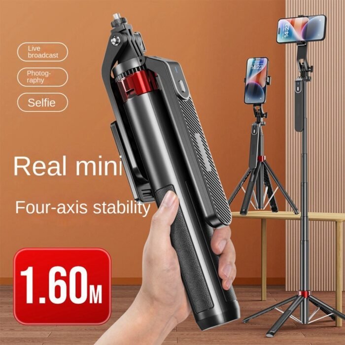 P185 Aluminum Alloy 1.6M Handheld Stabilizer Floor Telescopic Pole Quadrupod Mobile Phone Bluetooth Selfie Stick-B Easy Install Easy to Use - Image 4