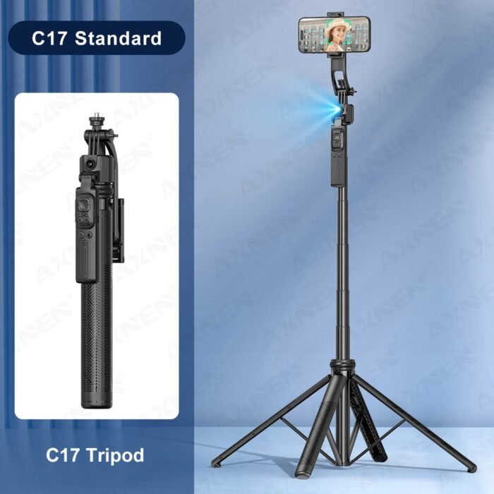 1630mm/64in C17 Tripod Selfie Stick 360° Auto Rotation Shooting Quadruped Phone Stand Face Track Bluetooth Remote Control Tripie - Image 3