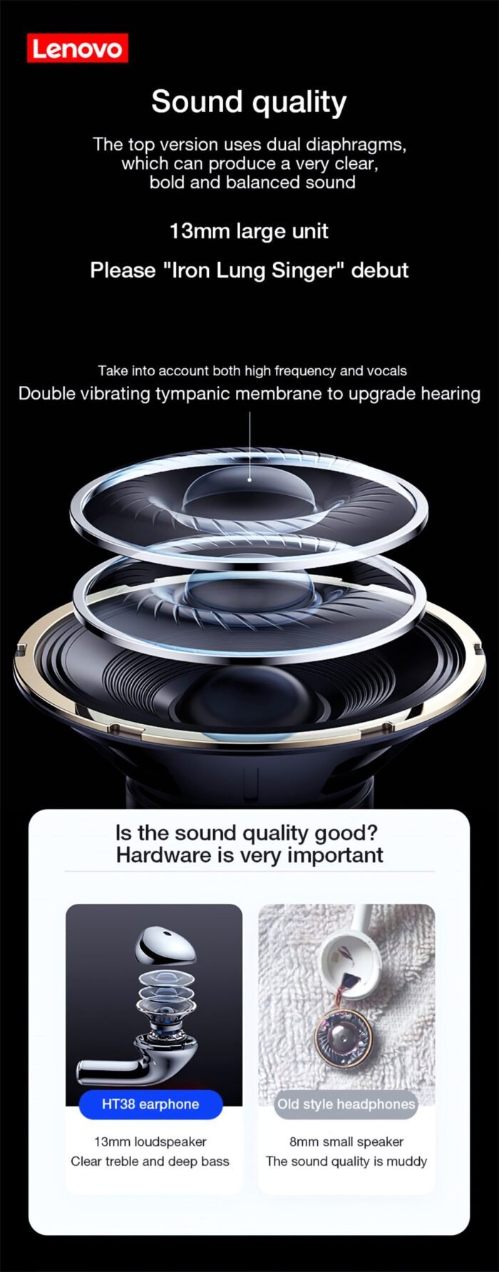 HT38 Lenovo Original Bluetooth 5.0 TWS Earphone Wireless Headphones Waterproof Sport Headsets Noise Reduction Earbuds With Mic - Image 14