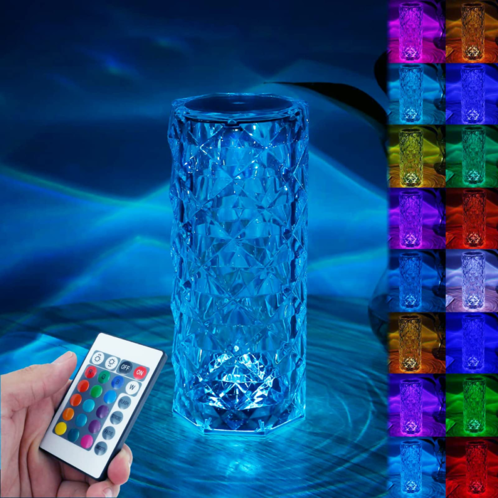 Usb Rechargeable RGB 16 Color Crystal Rose Diamond Table Lamp Acrylic Table Lamp for Living Room Bedroom with Remote - Image 13