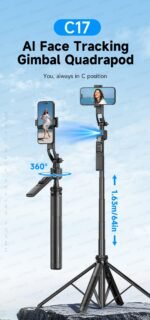 1630mm/64in C17 Tripod Selfie Stick 360° Auto Rotation Shooting Quadruped Phone Stand Face Track Bluetooth Remote Control Tripie - Image 16