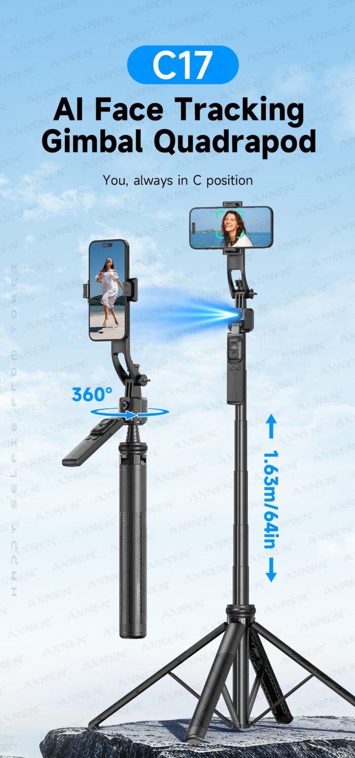 1630mm/64in C17 Tripod Selfie Stick 360° Auto Rotation Shooting Quadruped Phone Stand Face Track Bluetooth Remote Control Tripie - Image 16