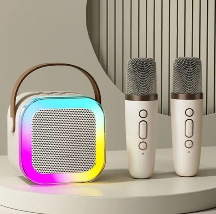 K12 Double Microphone Mini Karaoke System – Portable Audio Mic with RGB Lights & Bluetooth Wireless Speaker for Home Singing Party - Image 2