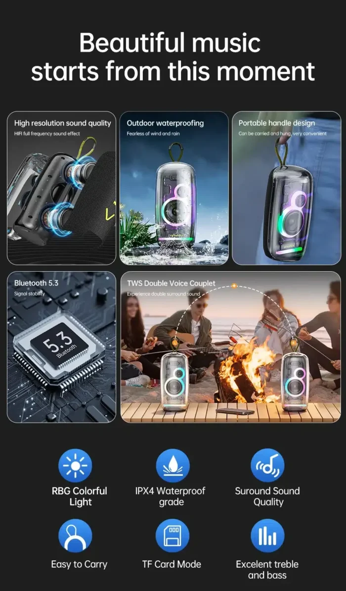 AWEI KA32 Waterproof Bluetooth Speaker Pairing Music Player Subwoofer with Colorful Light - Image 3