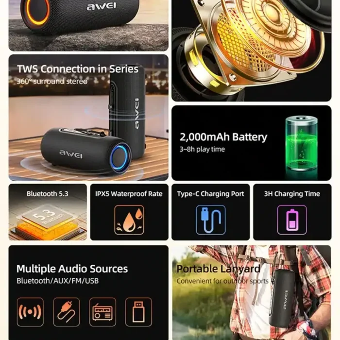 Awei KA8 Bluetooth Dual Speaker Stereo SpeakerAwei KA8 Bluetooth Dual Speaker Stereo SpeakerAwei KA8 Bluetooth Dual Speaker Stereo SpeakerAwei KA8 Bluetooth Dual Speaker Stereo Speaker - Image 3