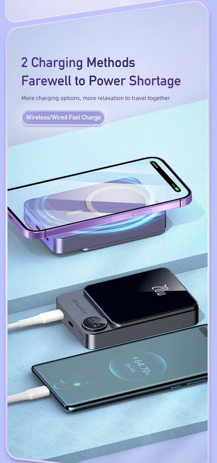 Awei P39K 10000mAh 20W PD Magnetic Wireless Power Bank - Image 3