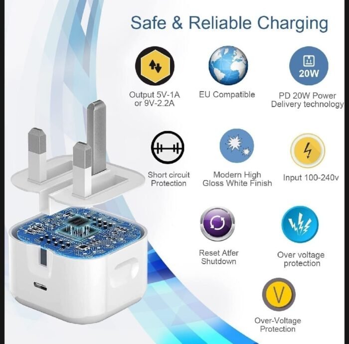 35 w 3 pin c charger I phone  35W Fast Charger For All Smart Phone Iphone, Samsung , Redmi, Realme, Poco, Vivo,Xiaomi Fast Charging And Cable Type C To Type C (3Pin Charger + Cable) - Image 4