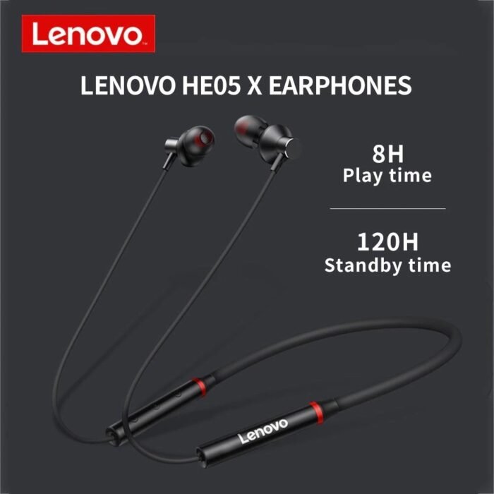 Lenovo HE05x Sports Magnetic Wireless Neck Band Earphone - Black - Image 4