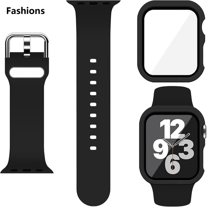 Fashions Pin Buckle Silicone Watch Band with Film Integrated PC Case For Apple Watch Series 10 42mm - Image 4
