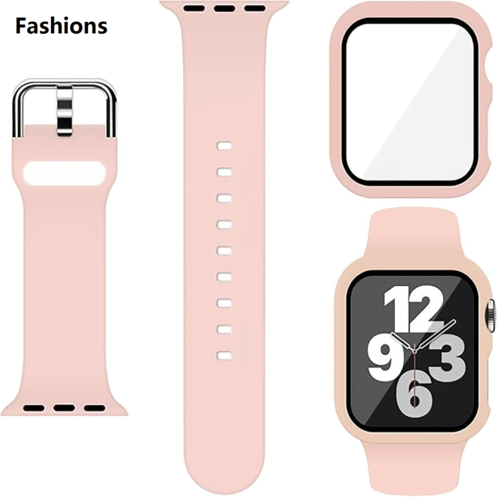 Fashions Pin Buckle Silicone Watch Band with Film Integrated PC Case For Apple Watch Series 10 42mm - Image 5