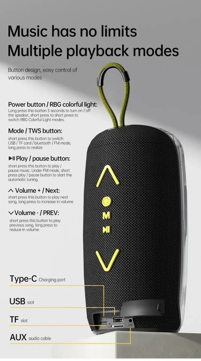 AWEI KA32 Waterproof Bluetooth Speaker Pairing Music Player Subwoofer with Colorful Light - Image 5