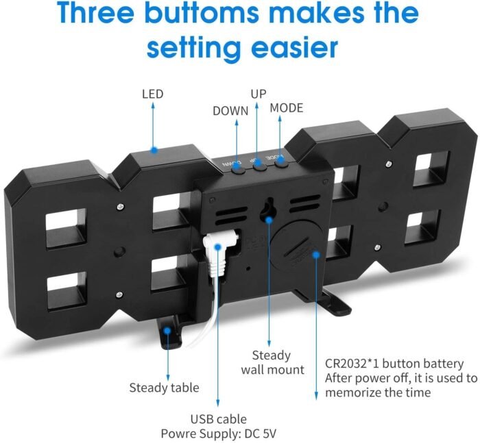 3D LED Digital Clock Electronic Table Clock Alarm Clock Wall Glowing Hanging Clocks - Wall Clock - Image 18