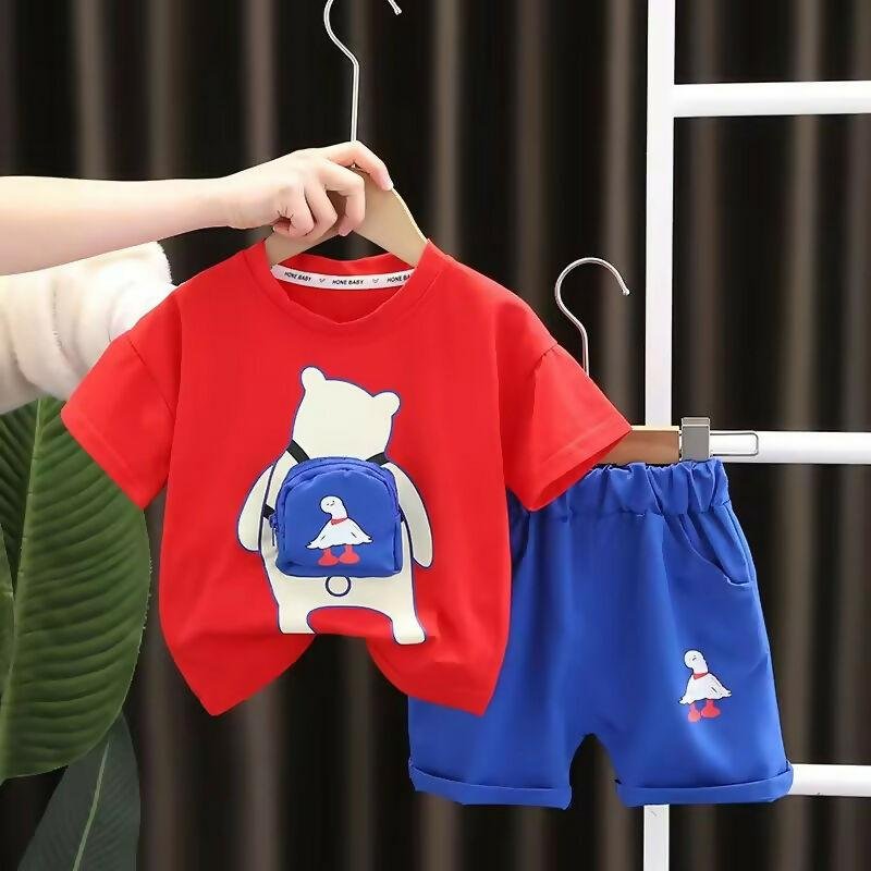 red-x-blue-baby-t-shirt-and-pant-set-1_1_GIKDMf8GJQ8 Red Bear with Bag Baby T-Shirt And Pant Set - Image 1
