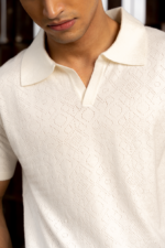 Amalfi Ecru Crochet Knit Resort Polo - Image 2