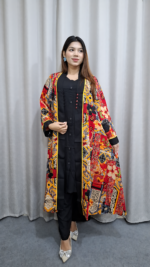Luxury CY Georgette Kimono Multicolor Shrug & Black Inner Co-ord Set