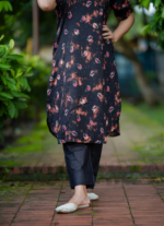 Kurimukul Digital Printed Lilen Co-ords - Black - Image 3