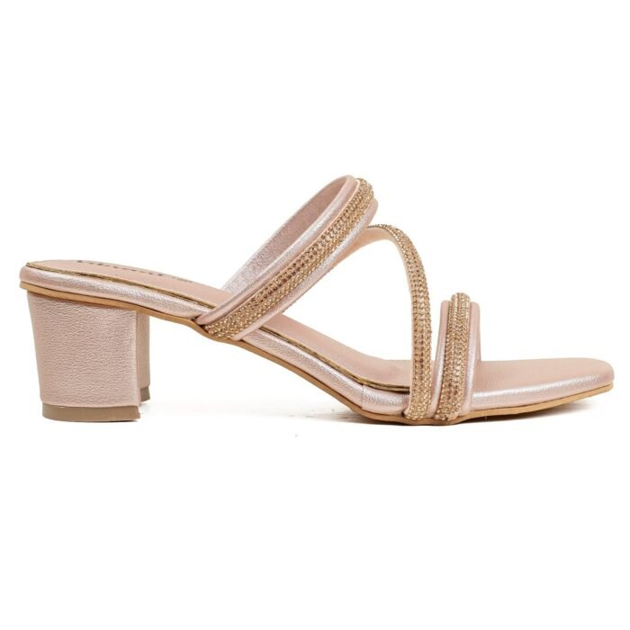 Women’s Rose Gold Shimmer Strappy Heels — Rose Gold - Image 2