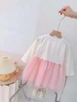 Imported Pink Bow Net Baby Dress with Cream Inner Top (China) - Image 3