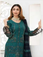 Pakistani Fepic Unstitched Luxury Chiffon Three Piece - Dark Aqua - Image 2