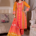 Women Taat Cotton Three Piece - Carmine Pink