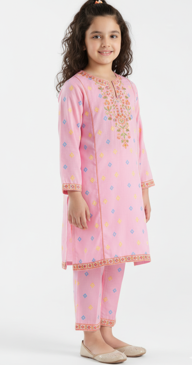 8cb66ad9-93ff-4853-bb7d-c708a474f1e1 Ethnic Orchid Pink Embroidered Jacquard Fabric Kameez - Image 1