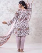 Soft Floral Print Mode Unstitched Lawn Three Piece - Lavender Grey - Image 2