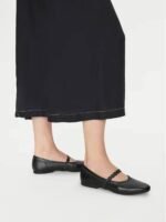 Elegant Black Leather Mary Jane Ballerina Shoe