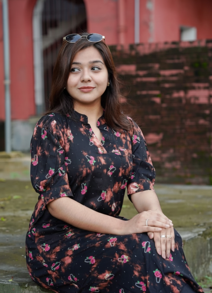 Kurimukul Digital Printed Lilen Co-ords - Black - Image 4