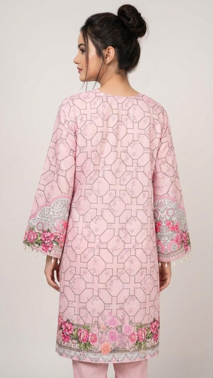 Micro Stretch Fabric Stylish Kurti - Light Pink - Image 2