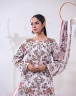 Soft Floral Print Mode Unstitched Lawn Three Piece - Lavender Grey