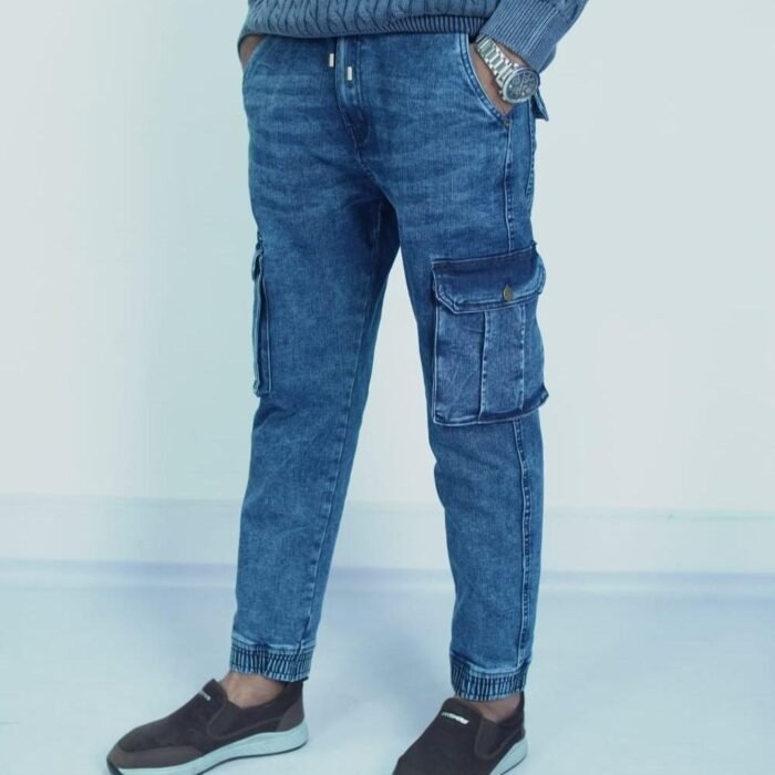 Men’s Urban Denim Cargo Joggers – Classic Blue - Image 2