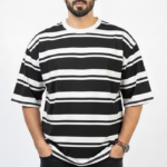 Manmode Loose Fit Striped Drop Shoulder - Gunmetal X White