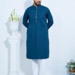 Exclusive Pure Slub Cotton Panjabi for Men - Nile Blue